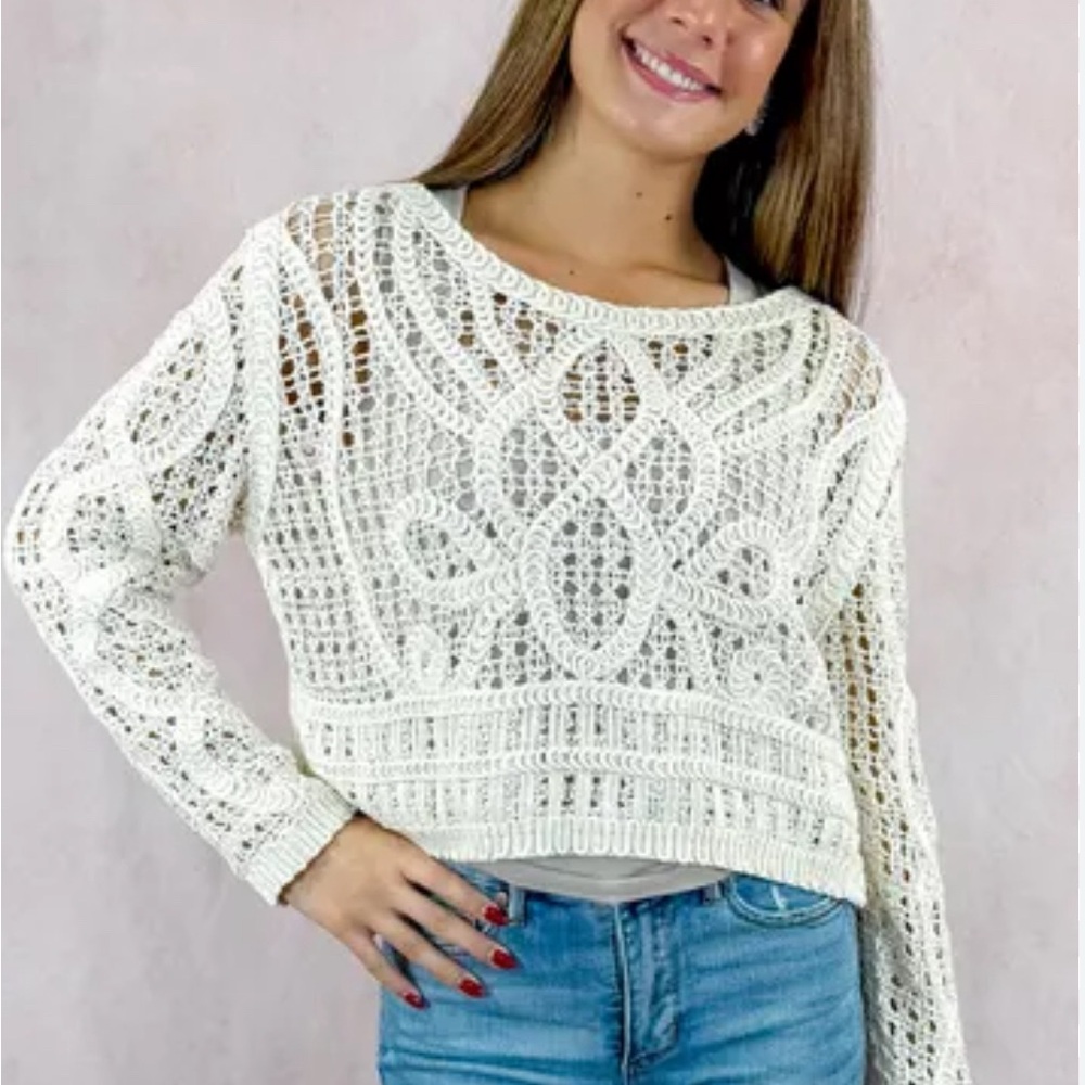 Elegant Cream Crochet Sweater